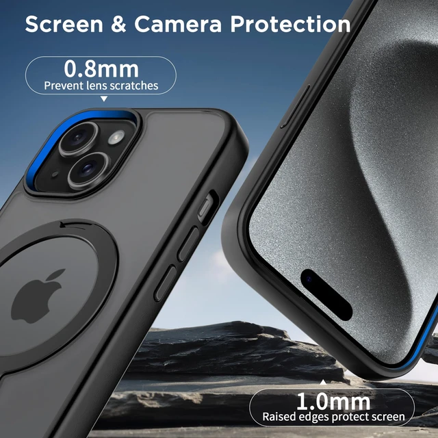 Alt view image 5 of 7 - Magnetic Case for iPhone 15 with Stand, Compatible with MagSafe | 360 Rotatable Ring Stand, Compatible with MagSafe, Car Phone Mount, Phone Holder for Desk Meeting/Videos
