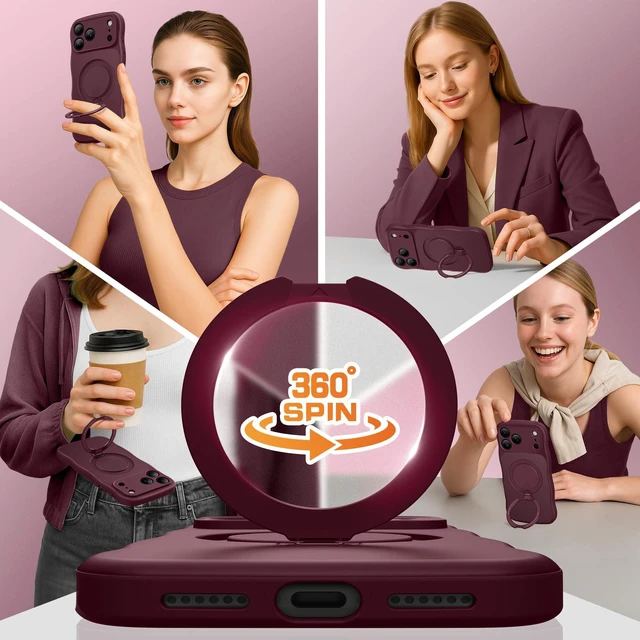 Alt view image 4 of 7 - Magnetic for iPhone 18 Pro Max & 17 Pro Max Case,360° Spin Stand Burgundy Fit for Magsafe, Cute Wave Edge, Camera Button,Translucent Shockproof Mil-Grade Phone Case for iPhone 18 Pro Max & 17 Pro Max