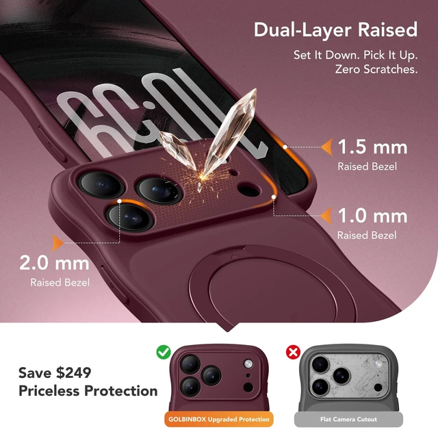 Alt view image 6 of 7 - Magnetic for iPhone 18 Pro Max & 17 Pro Max Case,360° Spin Stand Burgundy Fit for Magsafe, Cute Wave Edge, Camera Button,Translucent Shockproof Mil-Grade Phone Case for iPhone 18 Pro Max & 17 Pro Max