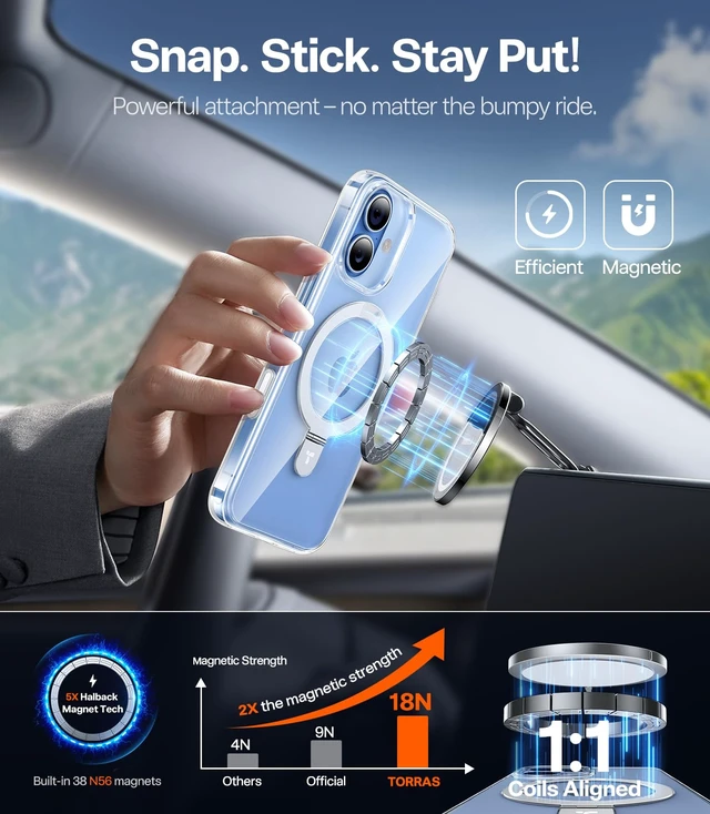 Alt view image 2 of 7 - for iPhone 17 Case Clear Magnetic Stand, Fit for MagSafe, 6.3" | 4X Military Drop Protection, Camera Control, Slim Phone Case for iPhone 17 with Kickstand, Anti Yellowing Cover, Clear