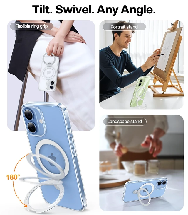 Alt view image 3 of 7 - for iPhone 17 Case Clear Magnetic Stand, Fit for MagSafe, 6.3" | 4X Military Drop Protection, Camera Control, Slim Phone Case for iPhone 17 with Kickstand, Anti Yellowing Cover, Clear