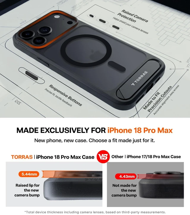 Alt view image 6 of 7 - Stronger Magnetic & Seamless Stand for iPhone 18 Pro Max Case Black | Fit for MagSafe, Durable Kickstand, 4X Military-Grade Protection, Impact Cushioning, Camera Control Button, Translucent Matte