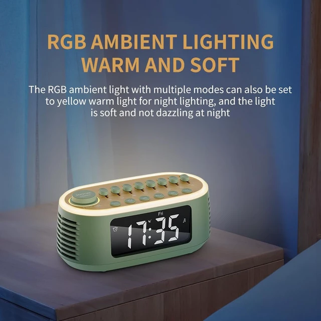 Alt view image 6 of 7 - White Noise Machine Bluetooth Speaker, Digital Alarm Clock Sleep Timer with LED Display RGB Night Light, Soothing Natural Sleeping Sound Machine for Baby, Kids, Adults, Bedrooms (Green)