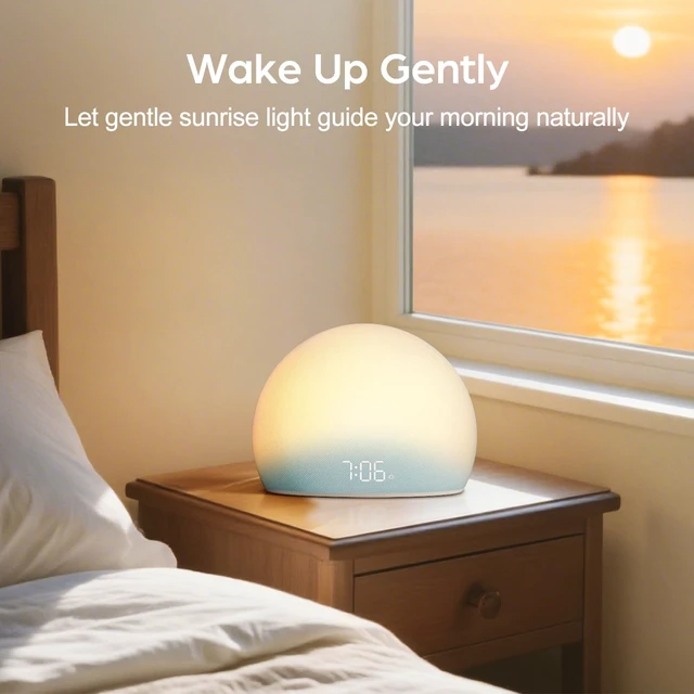 Alt view image 3 of 6 - Sunrise Alarm Clock with White Noise Sound Machine for Bedroom | Wake-Up Light, 5 Gentle Alarm Sounds, 20 Soothing Sleep Sounds, Dimmable Display, Phone-Free Bedside Clock - Blue