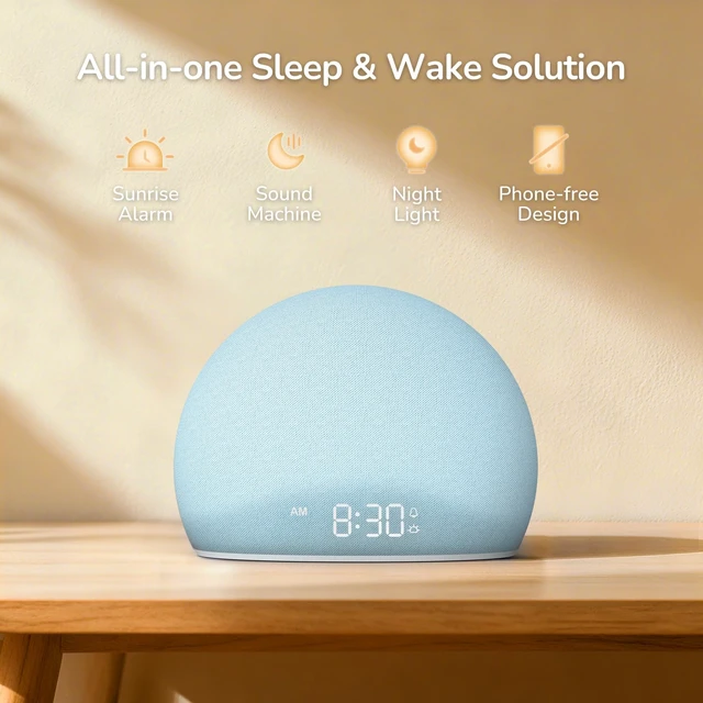 Alt view image 2 of 6 - Sunrise Alarm Clock with White Noise Sound Machine for Bedroom | Wake-Up Light, 5 Gentle Alarm Sounds, 20 Soothing Sleep Sounds, Dimmable Display, Phone-Free Bedside Clock - Blue