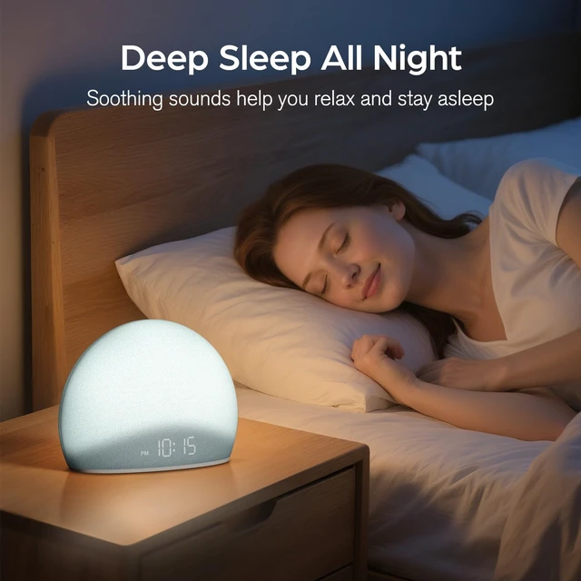 Alt view image 5 of 6 - Sunrise Alarm Clock with White Noise Sound Machine for Bedroom | Wake-Up Light, 5 Gentle Alarm Sounds, 20 Soothing Sleep Sounds, Dimmable Display, Phone-Free Bedside Clock - Blue