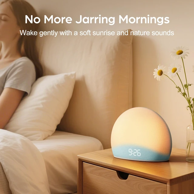 Alt view image 4 of 6 - Sunrise Alarm Clock with White Noise Sound Machine for Bedroom | Wake-Up Light, 5 Gentle Alarm Sounds, 20 Soothing Sleep Sounds, Dimmable Display, Phone-Free Bedside Clock - Blue