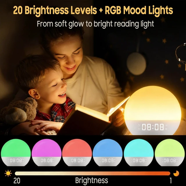 Alt view image 4 of 7 - Sunrise Alarm Clock & White Noise Machine, Effective Alarm Clocks for Deep Sleepers, Bluetooth Speaker Wake Up Light, Sunset Simulation, 30 Soothing Sounds, FM Radio, USB Phone Charging Port