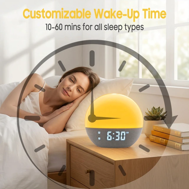 Alt view image 7 of 7 - Sunrise Alarm Clock & White Noise Machine, Effective Alarm Clocks for Deep Sleepers, Bluetooth Speaker Wake Up Light, Sunset Simulation, 30 Soothing Sounds, FM Radio, USB Phone Charging Port