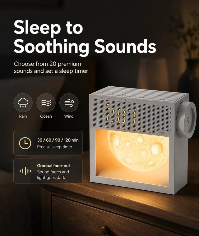 Alt view image 4 of 7 - Rechargeable Sunrise Alarm Clock with Sound Machine and Night Light | 2000mAh Portable Gentle Wake-Up Light for Bedroom Nightstand, 20 White Noise Sounds for Sleep, Snooze, 30120 Min Sleep Timer