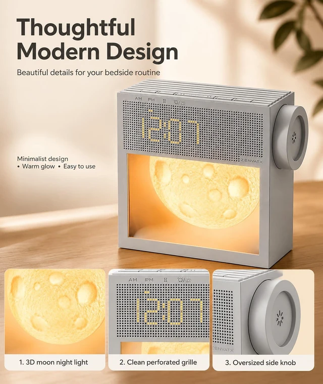 Alt view image 5 of 7 - Rechargeable Sunrise Alarm Clock with Sound Machine and Night Light | 2000mAh Portable Gentle Wake-Up Light for Bedroom Nightstand, 20 White Noise Sounds for Sleep, Snooze, 30120 Min Sleep Timer