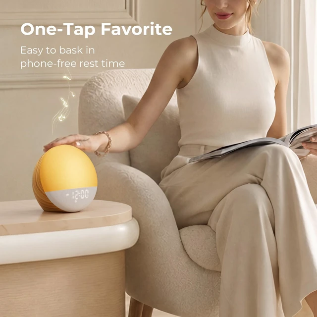 Alt view image 5 of 6 - Sunrise Alarm Clock, Sound Machine for Sleep, 29 Sounds, Wood | White Noise Machine, Gentle Sunrise Alarm, One-Tap Favorites, Dimmable Night Light, No App, Adults Kids Bedrooms