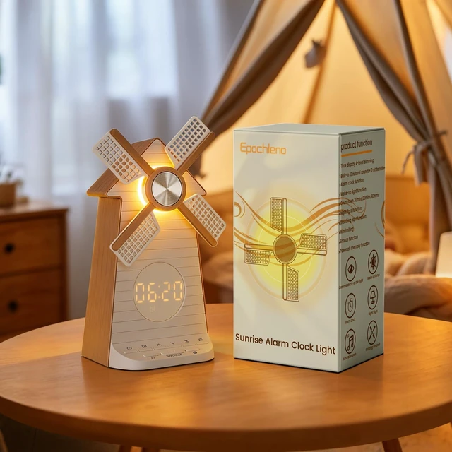 Main image of Sunrise Alarm Clock Rotating Windmill, White Noise Sleep Aid Gift | 20 Soothing Sounds, Easy Snooze Wake Up Light, 4-Level Dimmer Bedside Night Light, 30/60/90min Timer, Bedroom for Adults/Kids