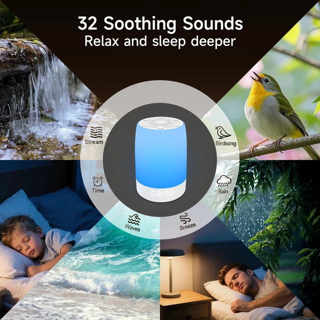 Alt view image 2 of 7 - Sound Machine, White Noise Machine with 32 Soothing Sleep Sounds, Adjustable Night Light, App Remote Control, Personal Sleep Routine Alarm Clock for Baby Kids Adults