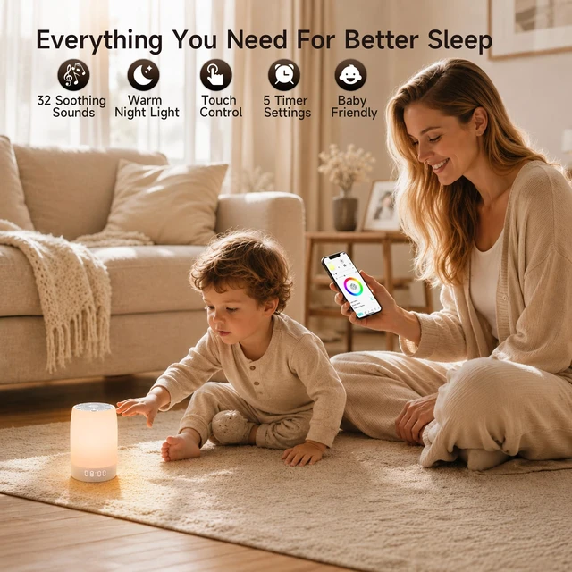 Alt view image 3 of 7 - Sound Machine, White Noise Machine with 32 Soothing Sleep Sounds, Adjustable Night Light, App Remote Control, Personal Sleep Routine Alarm Clock for Baby Kids Adults