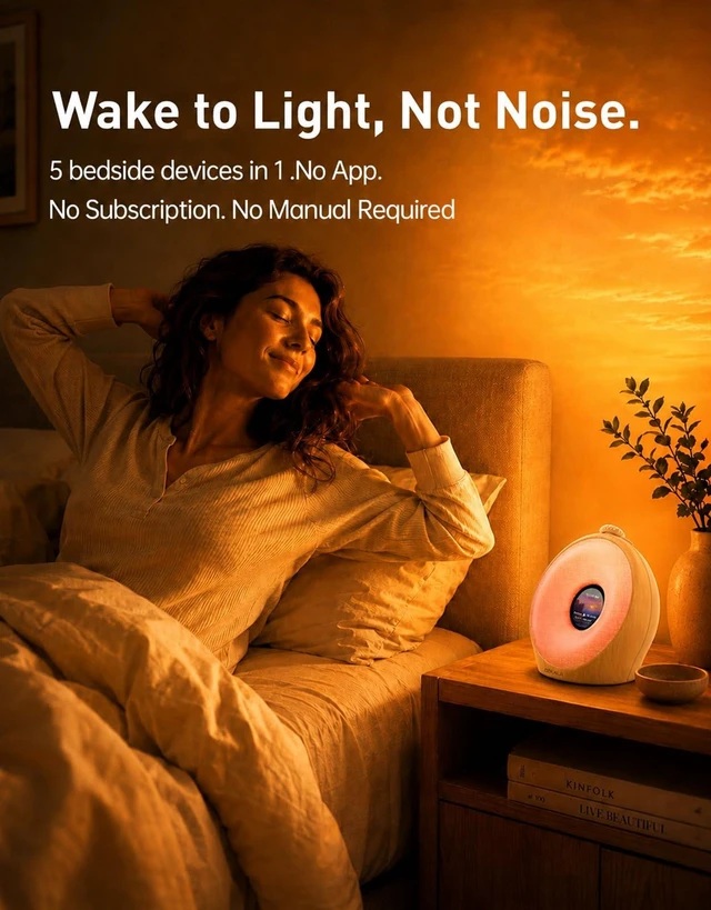 Alt view image 2 of 7 - Sunrise Alarm Clock for Heavy Sleepers with Pulse Wake, Sunset Sound Machine with Breathing Ambient Light, Loud Alarm for Bedrooms, Wake Up Light, Digital Color Display & 7 Themes, No App
