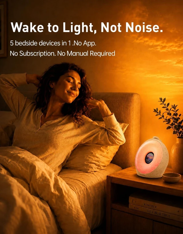 Alt view image 2 of 7 - Sunrise Alarm Clock for Heavy Sleepers with Pulse Wake, Sunset Sound Machine with Breathing Ambient Light, Loud Alarm for Bedrooms, Wake Up Light, Digital Color Display & 7 Themes, No App