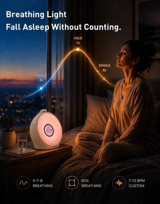 Alt view image 5 of 7 - Sunrise Alarm Clock for Heavy Sleepers with Pulse Wake, Sunset Sound Machine with Breathing Ambient Light, Loud Alarm for Bedrooms, Wake Up Light, Digital Color Display & 7 Themes, No App
