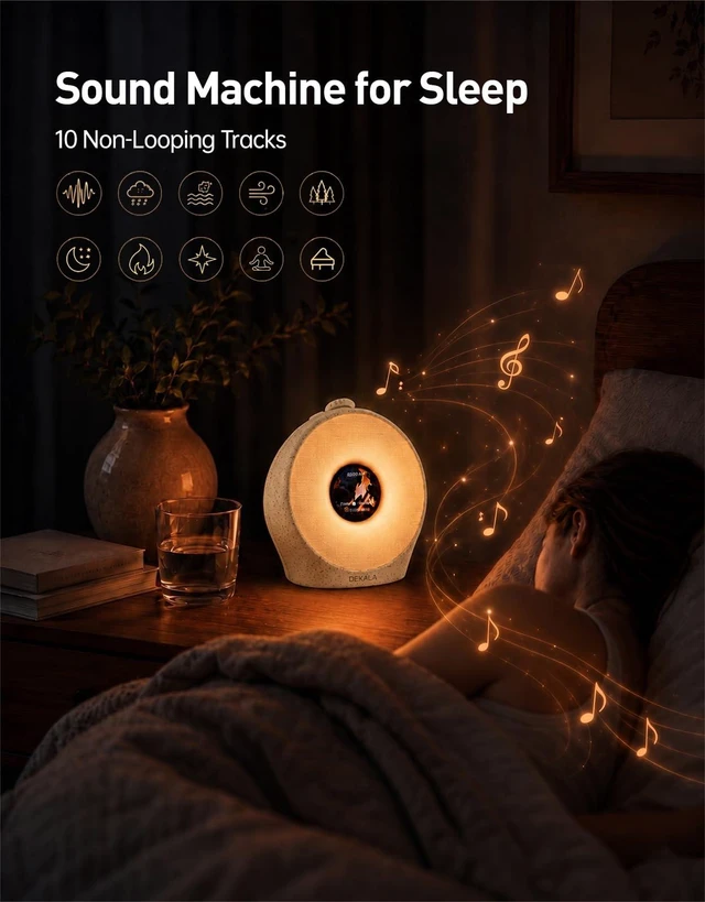 Alt view image 7 of 7 - Sunrise Alarm Clock for Heavy Sleepers with Pulse Wake, Sunset Sound Machine with Breathing Ambient Light, Loud Alarm for Bedrooms, Wake Up Light, Digital Color Display & 7 Themes, No App
