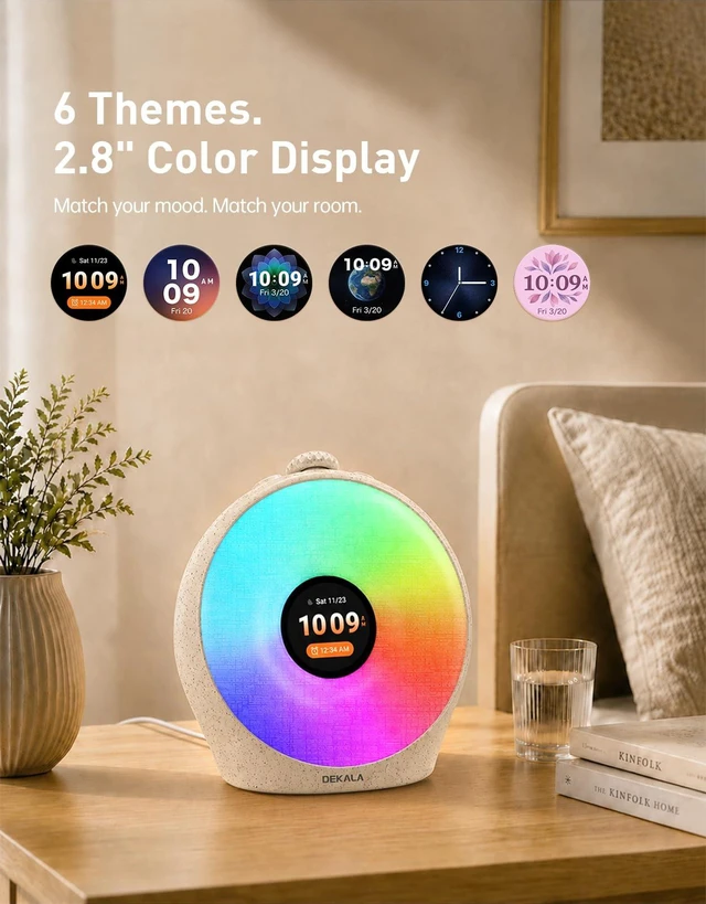Alt view image 6 of 7 - Sunrise Alarm Clock for Heavy Sleepers with Pulse Wake, Sunset Sound Machine with Breathing Ambient Light, Loud Alarm for Bedrooms, Wake Up Light, Digital Color Display & 7 Themes, No App
