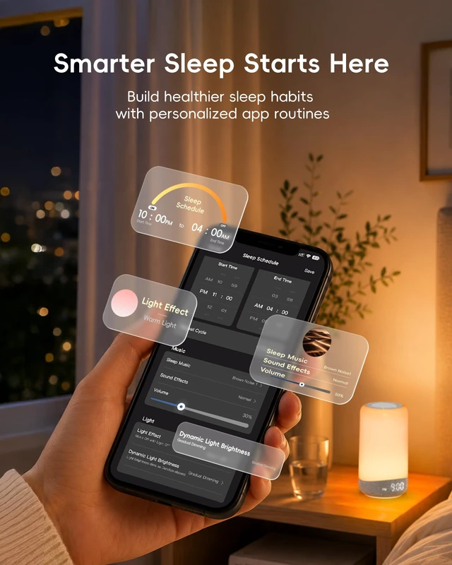 Alt view image 2 of 7 - 3 in 1 Sunrise Alarm Clock White Noise Machine with Smart App Control | 2.4GHz WiFi Connection, Sleep Trainer, Natural Wake Up Light, Night Light, 26 Soothing Sounds, for Bedroom, Adults, Baby