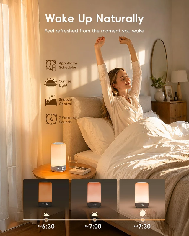 Alt view image 3 of 7 - 3 in 1 Sunrise Alarm Clock White Noise Machine with Smart App Control | 2.4GHz WiFi Connection, Sleep Trainer, Natural Wake Up Light, Night Light, 26 Soothing Sounds, for Bedroom, Adults, Baby