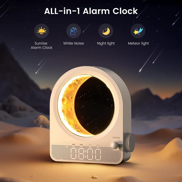 Alt view image 2 of 7 - Sunrise Alarm Clock, White Noise Machine, White | 10 Soothing Sounds, Dual Alarms, 30/60/90min Timer, Easy Snooze, Bedroom Gift for Insomnia Adults/Women
