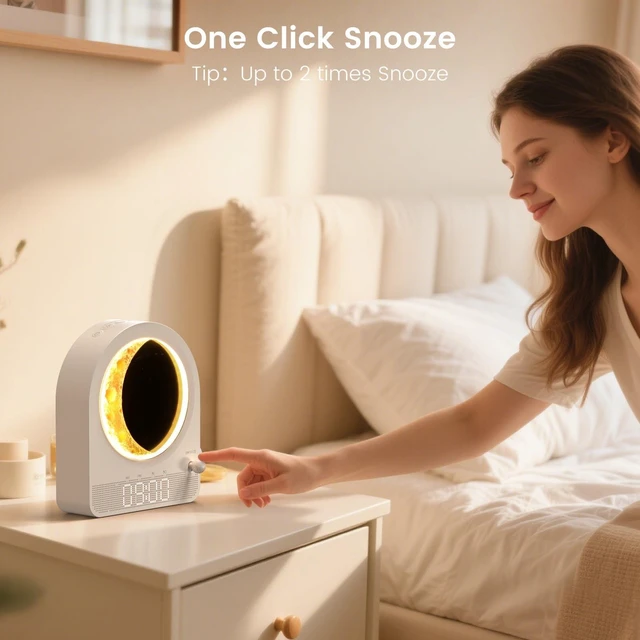 Alt view image 7 of 7 - Sunrise Alarm Clock, White Noise Machine, White | 10 Soothing Sounds, Dual Alarms, 30/60/90min Timer, Easy Snooze, Bedroom Gift for Insomnia Adults/Women