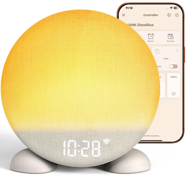 Main image of App Smart Sunrise Alarm Clock Sound Machine with Wake up Light, Dimmable Clock & Night Light, Up to 15 Alarms, White Noise Machine with 25 Soothing Sounds for Bedroom, Gift for Kids Adults