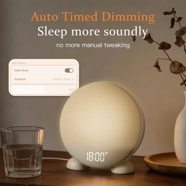 Alt view image 7 of 7 - App Smart Sunrise Alarm Clock Sound Machine with Wake up Light, Dimmable Clock & Night Light, Up to 15 Alarms, White Noise Machine with 25 Soothing Sounds for Bedroom, Gift for Kids Adults