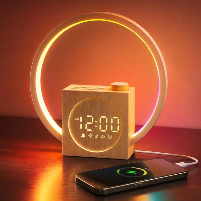 Main image of Sunrise Alarm Clock Sound Machine for Heavy Sleepers Bedroom | Simulated Sunrise, 30 Sleep sounds, 12 Color Lights, USB Charger, Snooze & Touch Controls Help Heavy Sleepers Wake Naturally