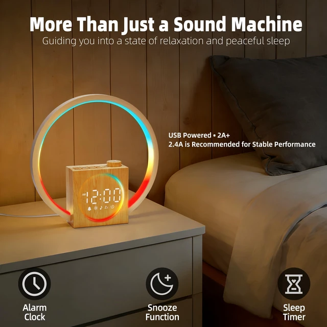 Alt view image 4 of 7 - Sunrise Alarm Clock Sound Machine for Heavy Sleepers Bedroom | Simulated Sunrise, 30 Sleep sounds, 12 Color Lights, USB Charger, Snooze & Touch Controls Help Heavy Sleepers Wake Naturally