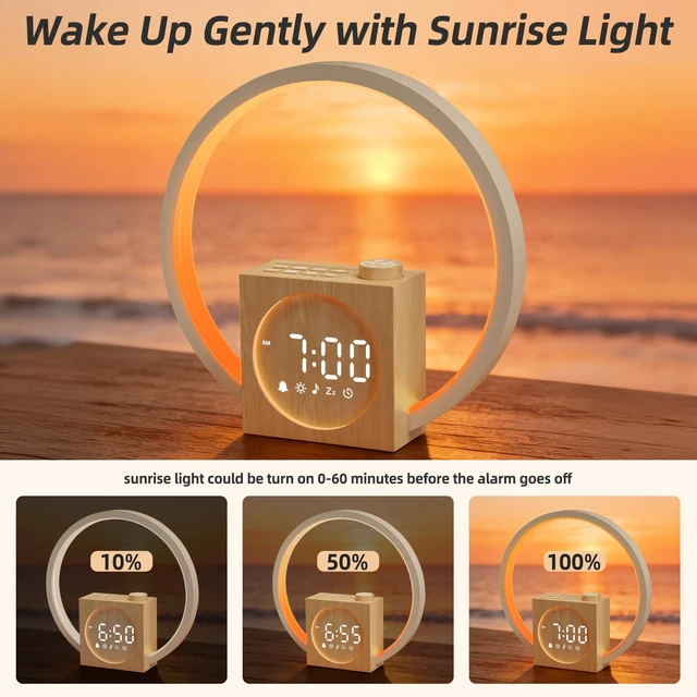 Alt view image 5 of 7 - Sunrise Alarm Clock Sound Machine for Heavy Sleepers Bedroom | Simulated Sunrise, 30 Sleep sounds, 12 Color Lights, USB Charger, Snooze & Touch Controls Help Heavy Sleepers Wake Naturally