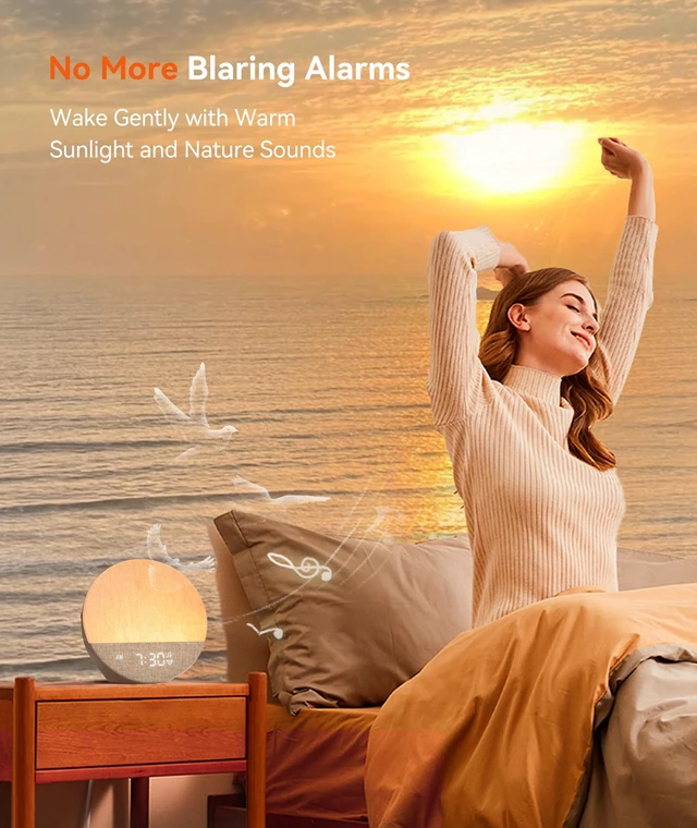 Alt view image 2 of 7 - Sunrise Alarm Clock, Natural Wake up Light, White Noise Machine | Gradual sunrise wake-up, 29 soothing sounds, 9-color night light, no app required for adult bedroom travel