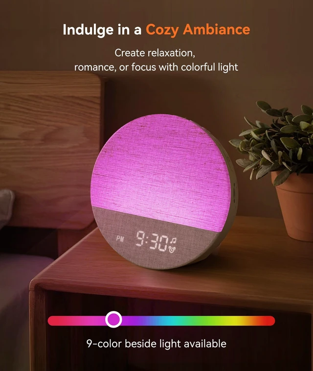 Alt view image 4 of 7 - Sunrise Alarm Clock, Natural Wake up Light, White Noise Machine | Gradual sunrise wake-up, 29 soothing sounds, 9-color night light, no app required for adult bedroom travel