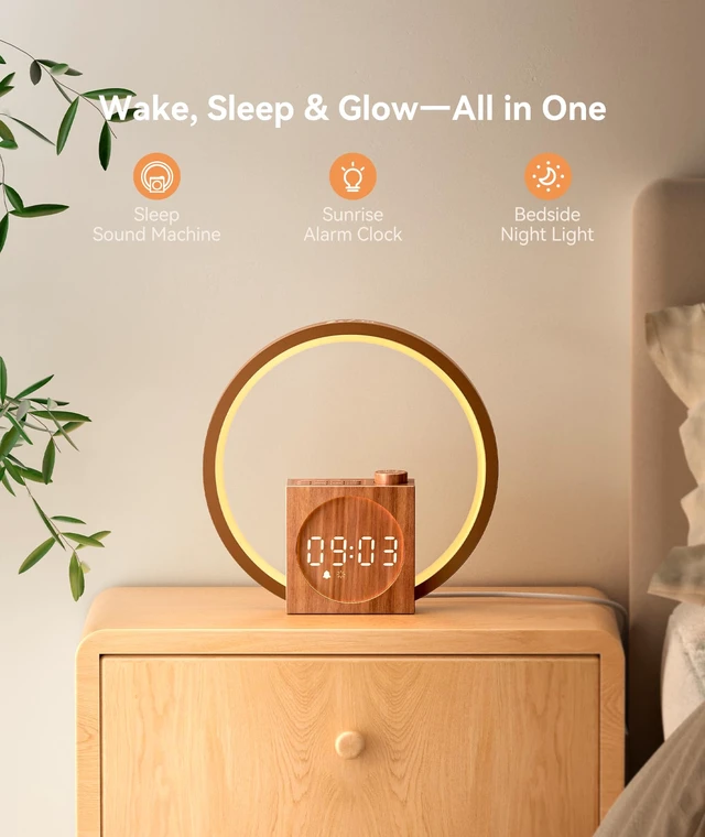 Alt view image 2 of 7 - Sunrise Alarm Clock - Sound Machine for Sleep, 12 Ambient Colors &20-Level Dimmable Night Light, 25 Soothing Sounds, White Noise Machine, Wake Up Light for Adults, Stylish Bedroom Decor&Gift