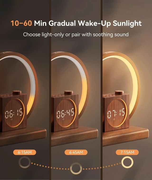 Alt view image 4 of 7 - Sunrise Alarm Clock - Sound Machine for Sleep, 12 Ambient Colors &20-Level Dimmable Night Light, 25 Soothing Sounds, White Noise Machine, Wake Up Light for Adults, Stylish Bedroom Decor&Gift