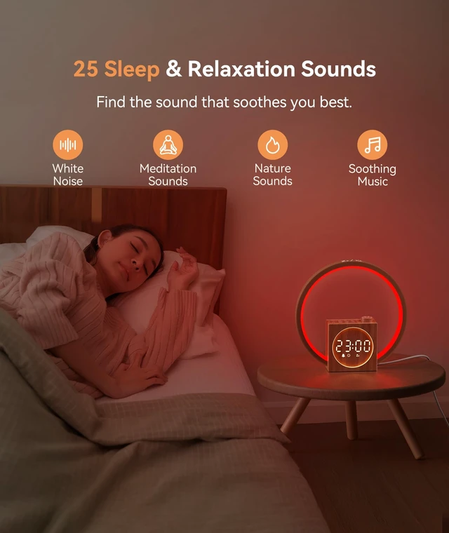 Alt view image 5 of 7 - Sunrise Alarm Clock - Sound Machine for Sleep, 12 Ambient Colors &20-Level Dimmable Night Light, 25 Soothing Sounds, White Noise Machine, Wake Up Light for Adults, Stylish Bedroom Decor&Gift