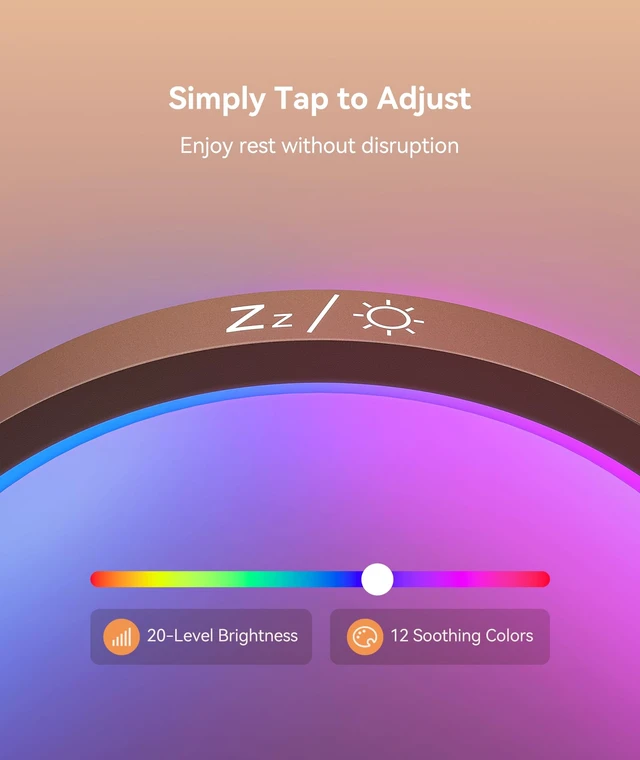 Alt view image 6 of 7 - Sunrise Alarm Clock - Sound Machine for Sleep, 12 Ambient Colors &20-Level Dimmable Night Light, 25 Soothing Sounds, White Noise Machine, Wake Up Light for Adults, Stylish Bedroom Decor&Gift