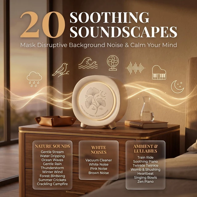 Alt view image 3 of 7 - Sleep Sound Machine with 670nm Red Light, Warm Light, 20 Sounds, 4 Timers | 2 in 1 Red Light & Sound Therapy, Adjustable Volume&Light Brightness, for Home Travel, Registry Gift, with Adapter