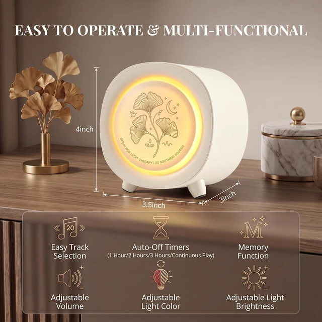Alt view image 6 of 7 - Sleep Sound Machine with 670nm Red Light, Warm Light, 20 Sounds, 4 Timers | 2 in 1 Red Light & Sound Therapy, Adjustable Volume&Light Brightness, for Home Travel, Registry Gift, with Adapter