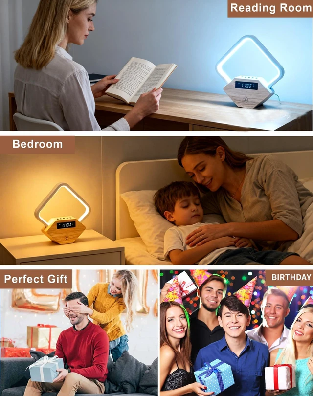 Alt view image 6 of 7 - All-in-One Sunrise Alarm Clock for Heavy Sleepers | Wood 3-Color Dimmable Bedside Lamp with White Noise & Fast USB Phone Charger for Bedroom/Office | Sleep Aid for Adults Kids,Gift for Men Women