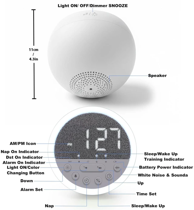 Alt view image 6 of 7 - Sunrise Alarm Clock with White Noise & Dimmable RGB Night Light | Rechargeable Wake Up Light & Sound Machine with 11 Sleep Sounds, Timer, Snooze, Perfect for Kids Babies Adults and Bedside