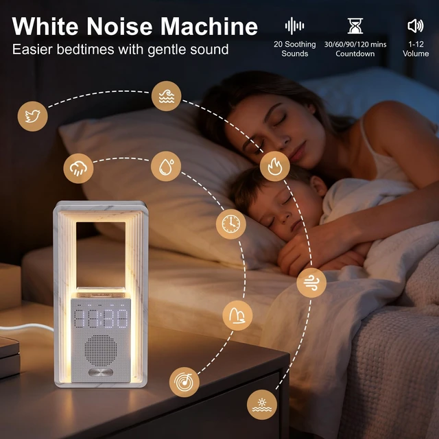 Alt view image 2 of 7 - Sunrise Alarm Clock with 20 White Noise & Night Light for Bedroom | Gentle Sunrise Wake-Up, 20 Soothing Sounds &Timer, Dual Alarms & Snooze, Dimmable Touch lamp, for Kids Babies Adults