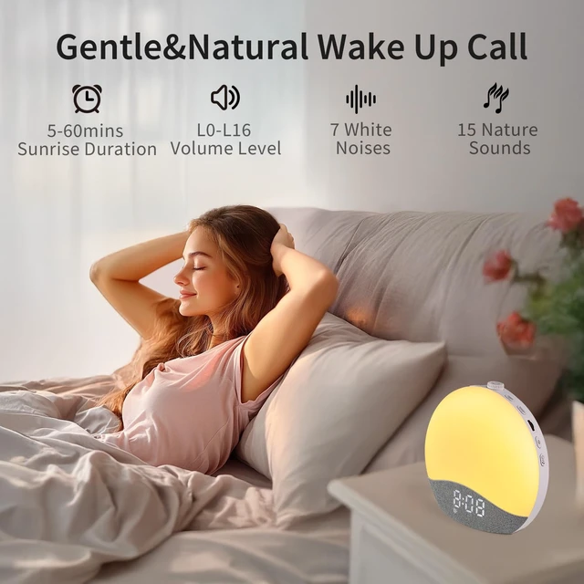 Alt view image 4 of 7 - Sunrise Alarm Clock Sound Machine, 26 Soothing Sounds | Backlit Buttons, White Noise Machine Night Light, Bluetooth Speaker Wake Up Light | Bedroom | Heavy Sleeper, Adults, Kids