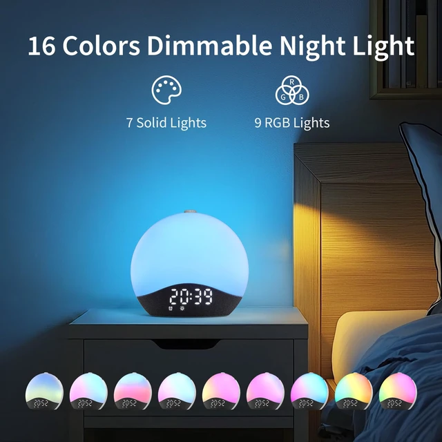 Alt view image 6 of 7 - Sunrise Alarm Clock Sound Machine, 26 Soothing Sounds | Backlit Buttons, White Noise Machine Night Light, Bluetooth Speaker Wake Up Light | Bedroom | Heavy Sleeper, Adults, Kids