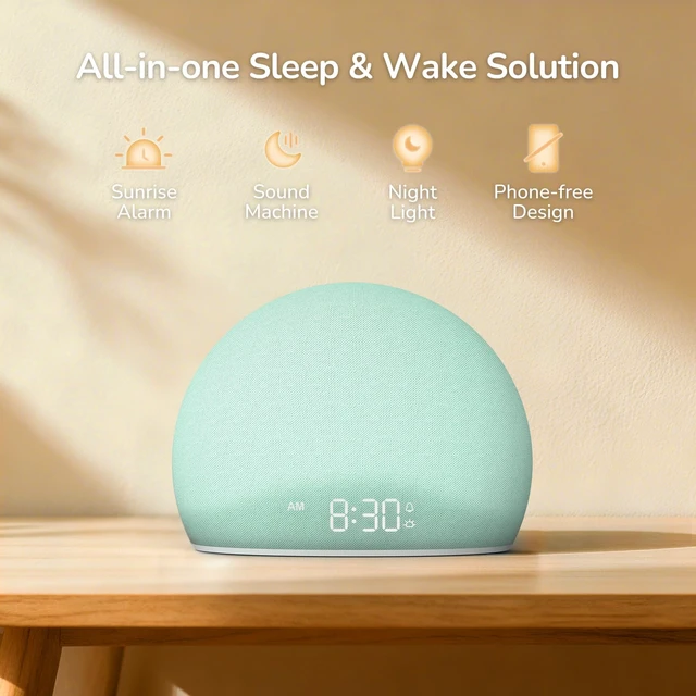 Alt view image 2 of 6 - Sunrise Alarm Clock with White Noise Sound Machine for Bedroom | Wake-Up Light, 5 Gentle Alarm Sounds, 20 Soothing Sleep Sounds, Dimmable Display, Phone-Free Bedside Clock- Teal