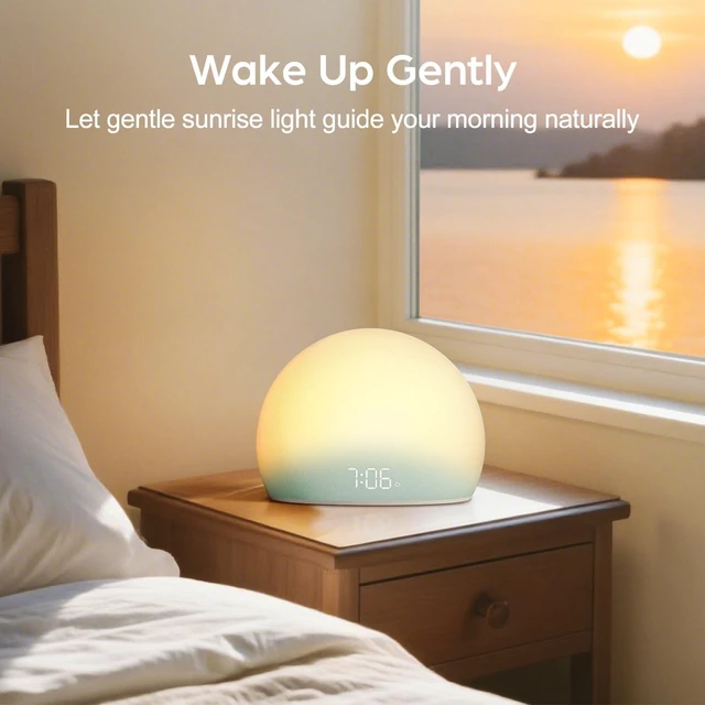 Alt view image 3 of 6 - Sunrise Alarm Clock with White Noise Sound Machine for Bedroom | Wake-Up Light, 5 Gentle Alarm Sounds, 20 Soothing Sleep Sounds, Dimmable Display, Phone-Free Bedside Clock- Teal