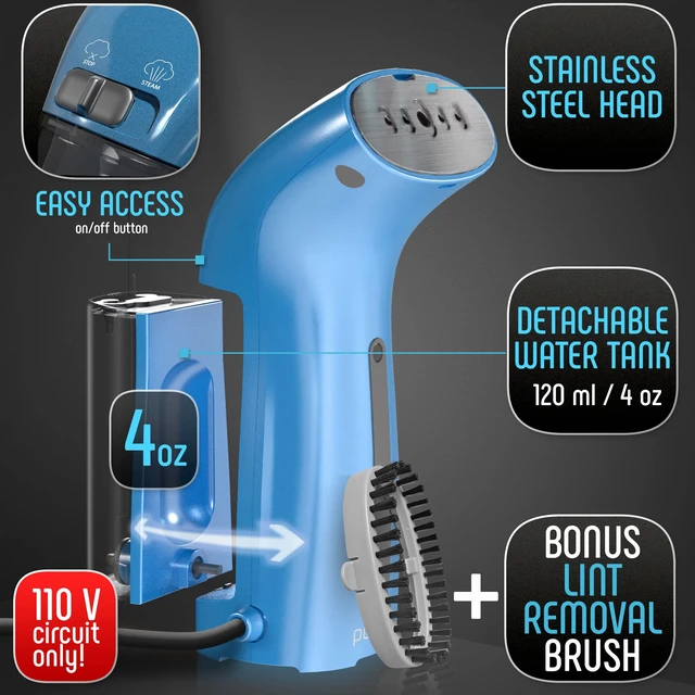 Alt view image 6 of 7 - Travel Garment Steamer for Clothes, Metal Steam Head, 25s Heat Up, Pump System, Mini Size, Handheld Steamer for Any Fabrics, No Water Spitting, 120V