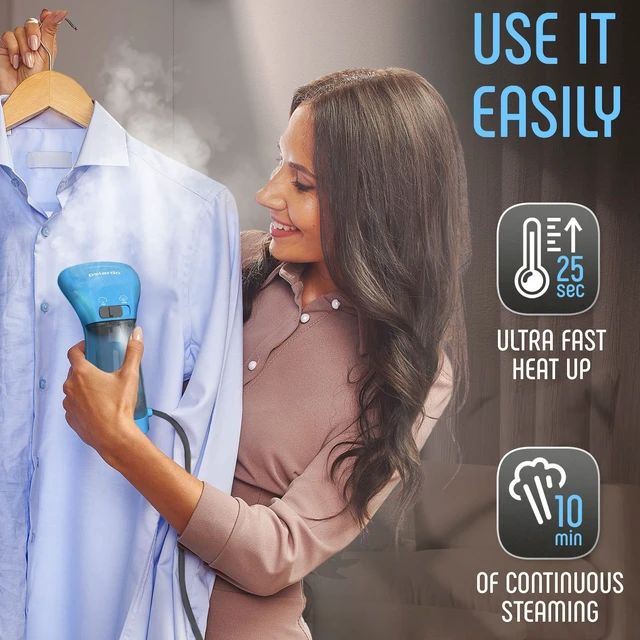 Alt view image 4 of 7 - Travel Garment Steamer for Clothes, Metal Steam Head, 25s Heat Up, Pump System, Mini Size, Handheld Steamer for Any Fabrics, No Water Spitting, 120V
